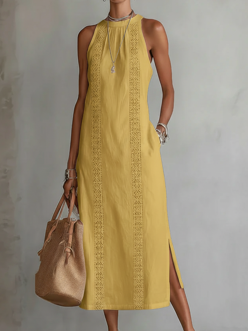 Vestido midi bordado Jimena con cuello mandarín