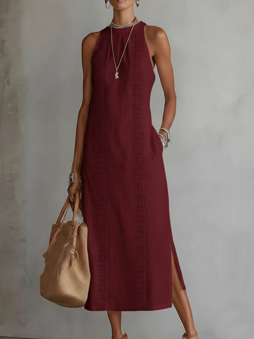 Vestido midi bordado Jimena con cuello mandarín