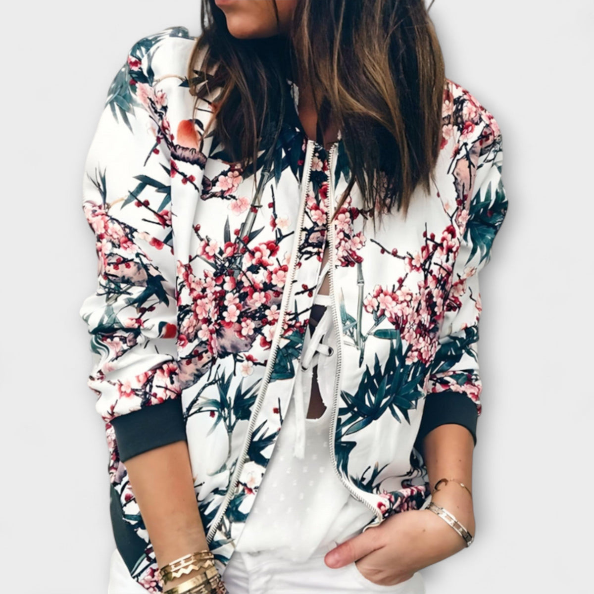 Kaelin - Elegante Chamarra Bomber con Estampado Floral