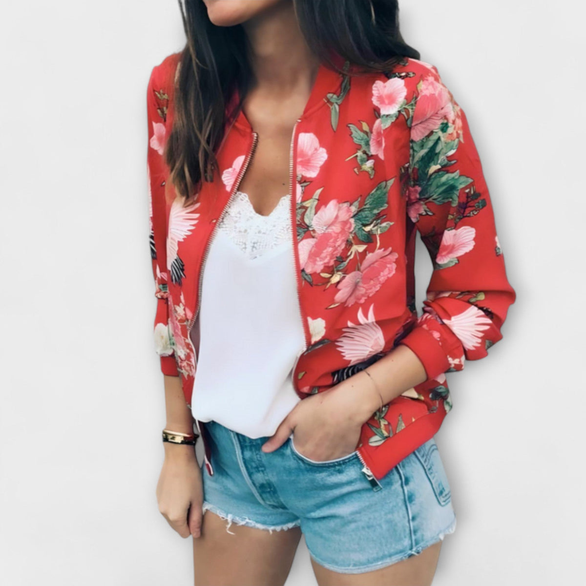 Kaelin - Elegante Chamarra Bomber con Estampado Floral