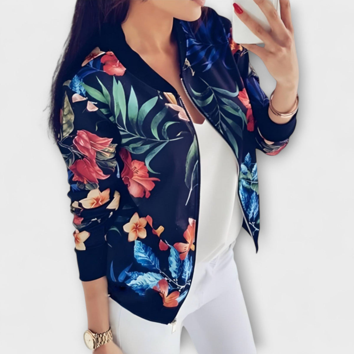 Kaelin - Elegante Chamarra Bomber con Estampado Floral