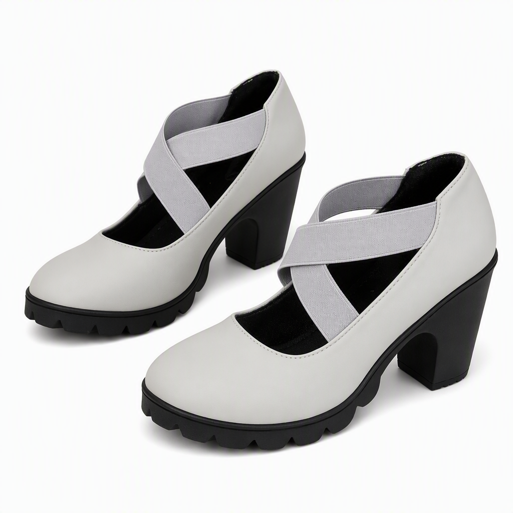Zapatos Mary Jane con Correas Cruzadas y Tacón Grueso