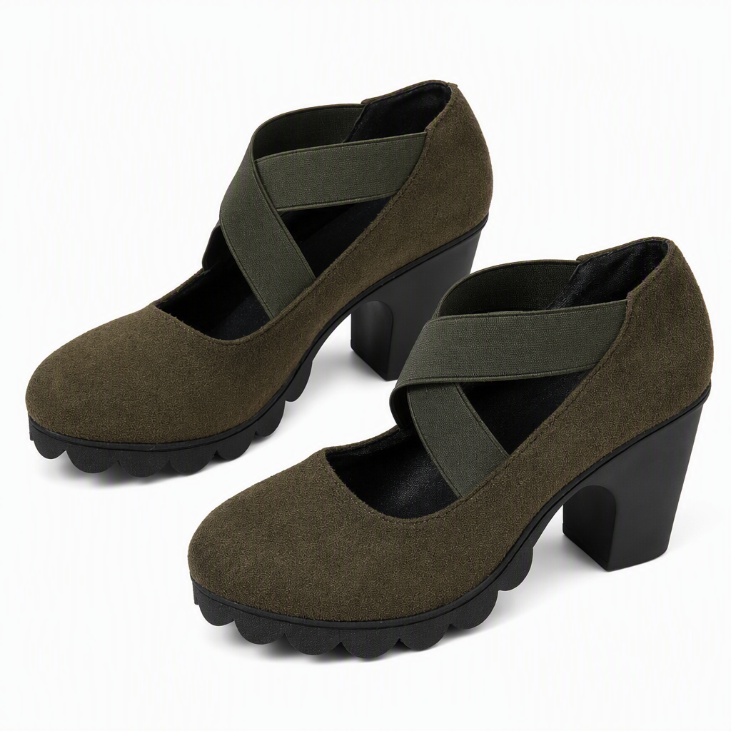 Zapatos Mary Jane con Correas Cruzadas y Tacón Grueso