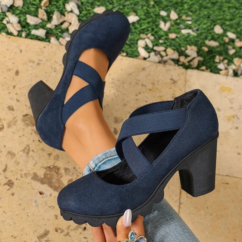 Zapatos Mary Jane con Correas Cruzadas y Tacón Grueso