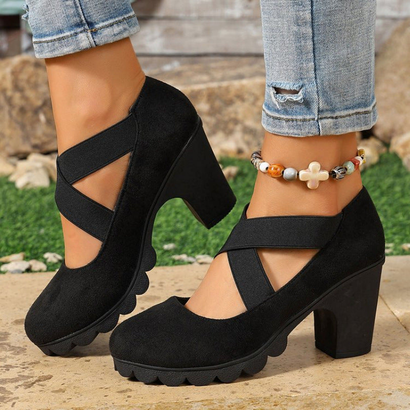 Zapatos Mary Jane con Correas Cruzadas y Tacón Grueso