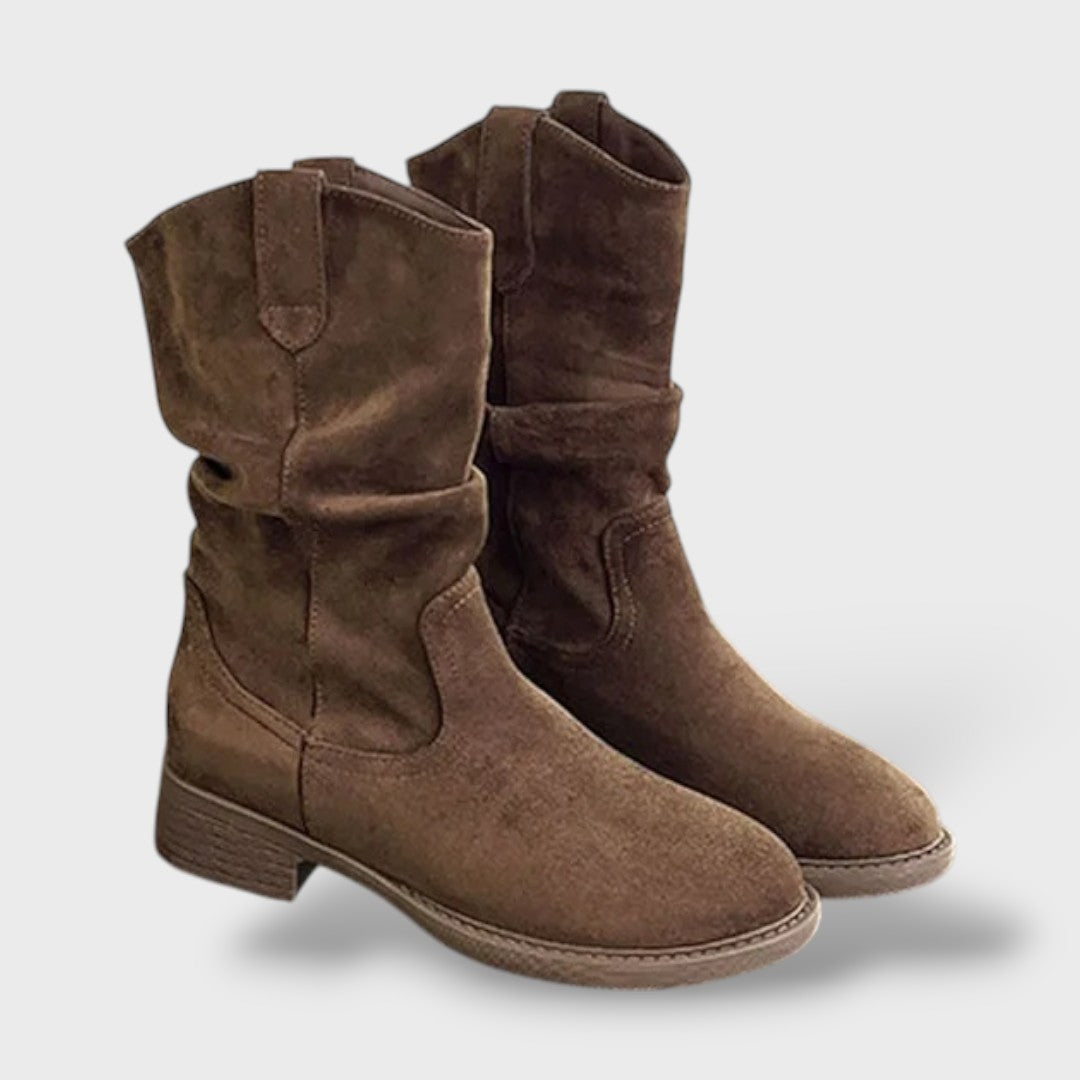 Botas de Media Caña de Gamuza Sintética con Tacón Grueso Estilo Cowboy