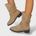 Botines de Gamuza Sintética con Tacón Grueso Estilo Cowboy