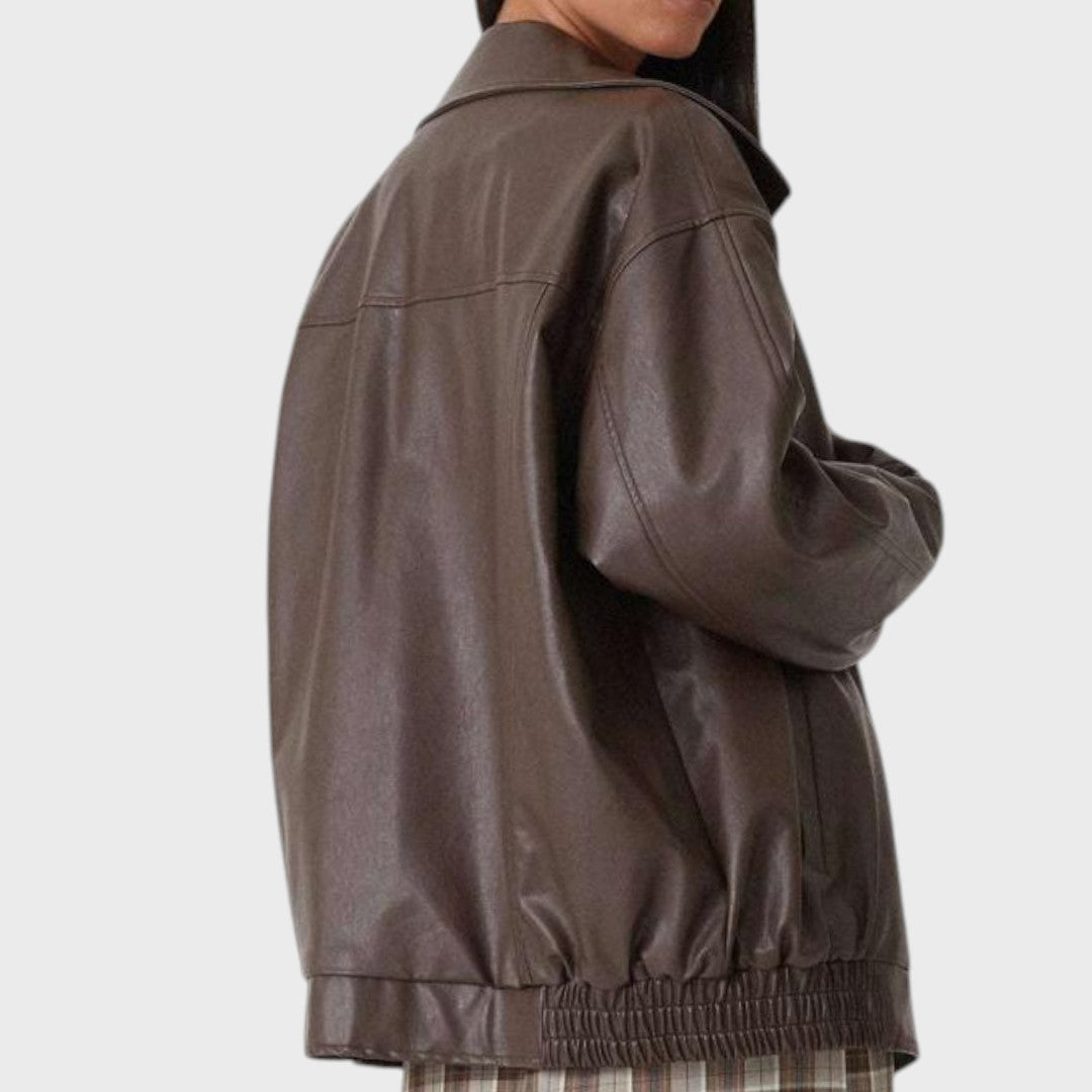 Chamarra Elegante de Cuero Sintético Oversized